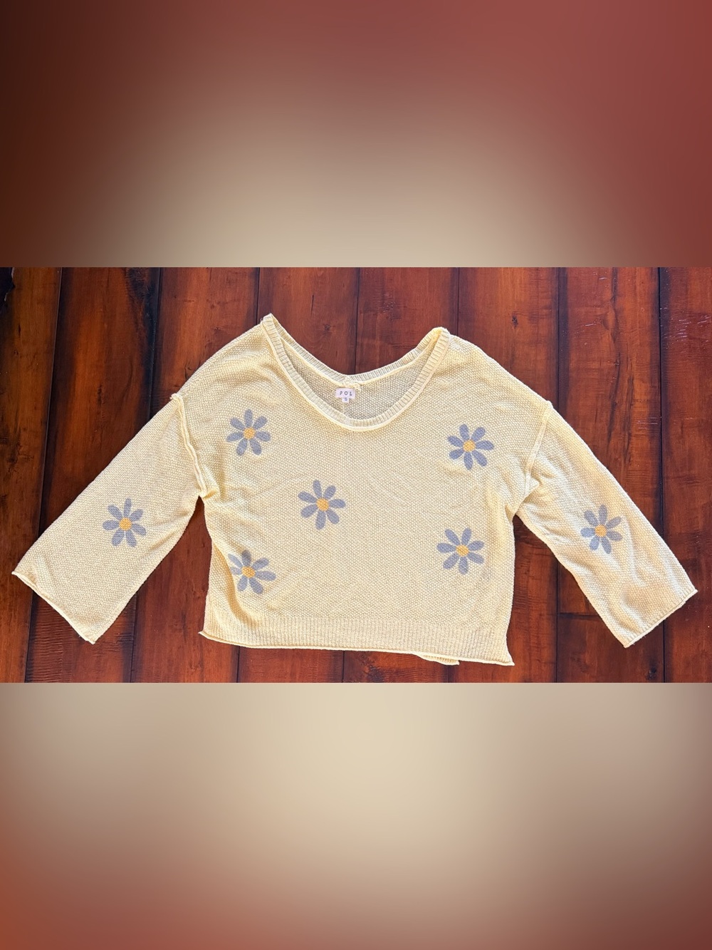 POL Pale Yellow Cropped Daisy Knit Top